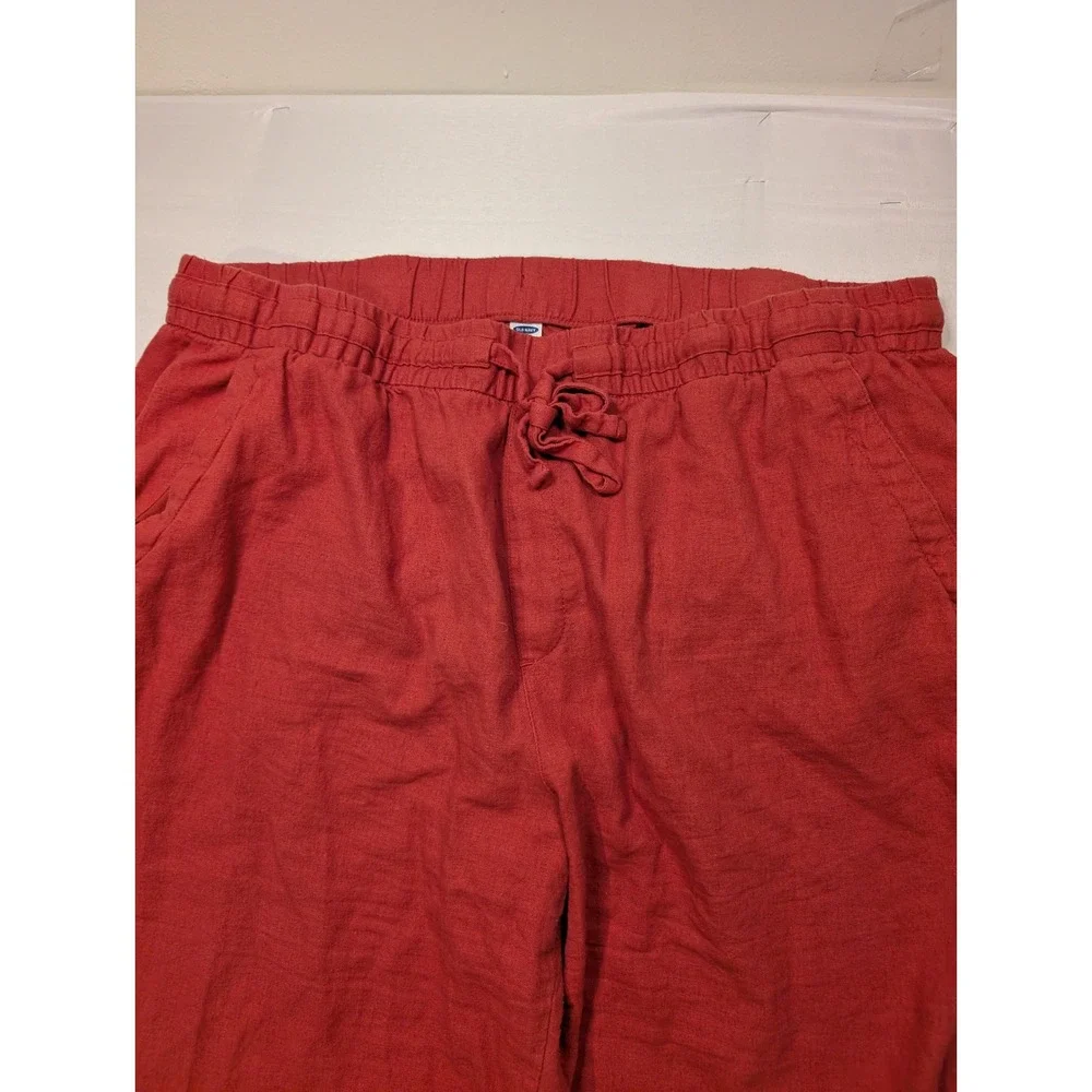 Old Navy Mens XL Red Linen Blend Drawstring Elastic Waist Straight Leg Pants - Picture 4 of 11